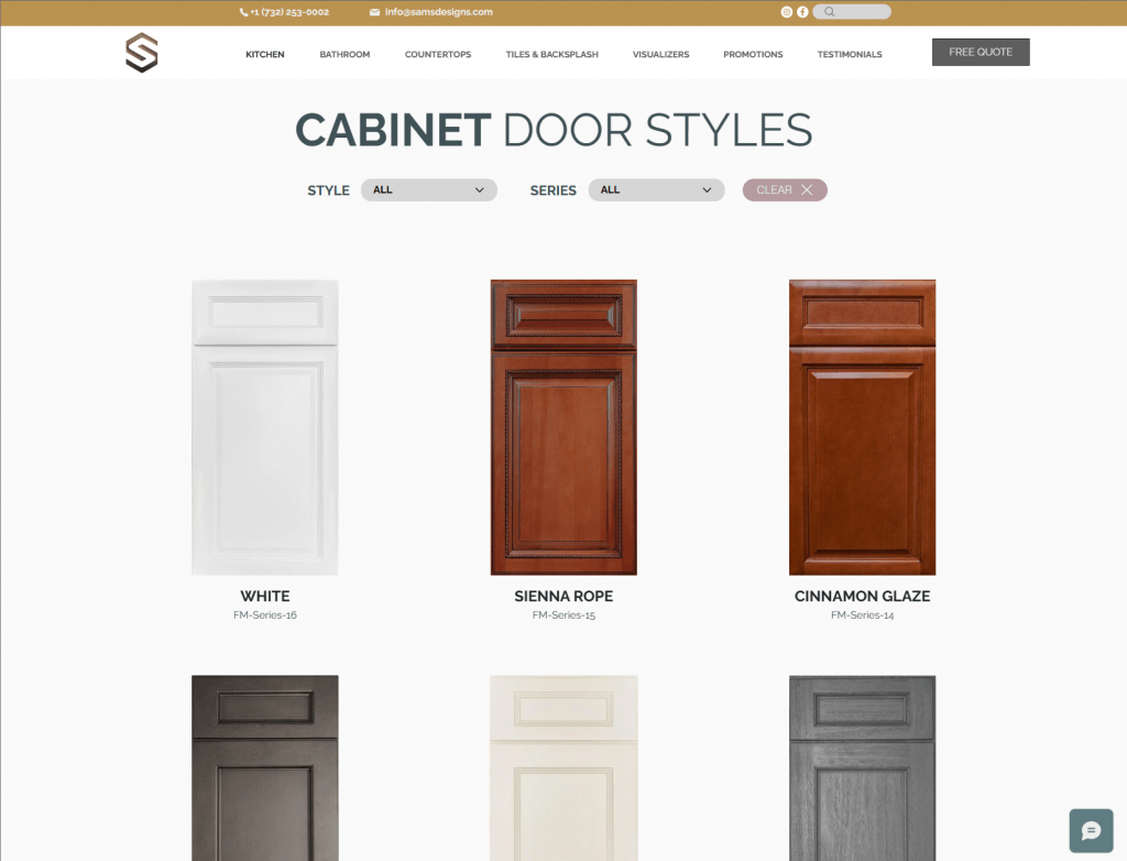 Sam's kitchen & bath website door styles page